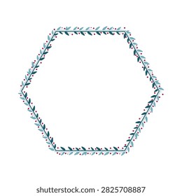 Hexagonal Plant Border Frame Decorated With Green Leaves And Red Cherries