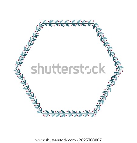 Hexagonal Plant Border Frame Decorated With Green Leaves And Red Cherries