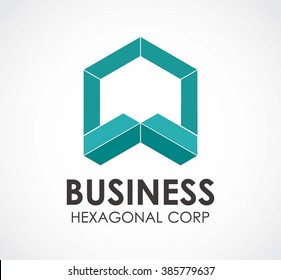 Hexagonal polygon of office line abstract vector and logo design or template ribbon rectangle business icon of company identity symbol concept