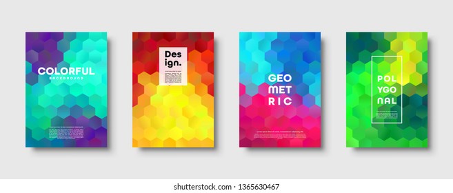 Hexagonal polygonal abstract background. Colorful triangle gradient design. Low poly hexagon shape banner. Vector illustration.