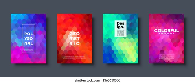 Hexagonal polygonal abstract background. Colorful triangle gradient design. Low poly hexagon shape banner. Vector illustration.
