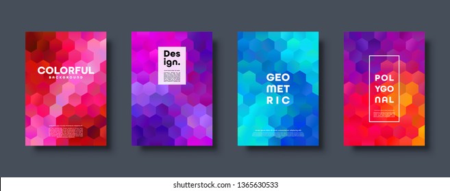 Hexagonal polygonal abstract background. Colorful triangle gradient design. Low poly hexagon shape banner. Vector illustration.