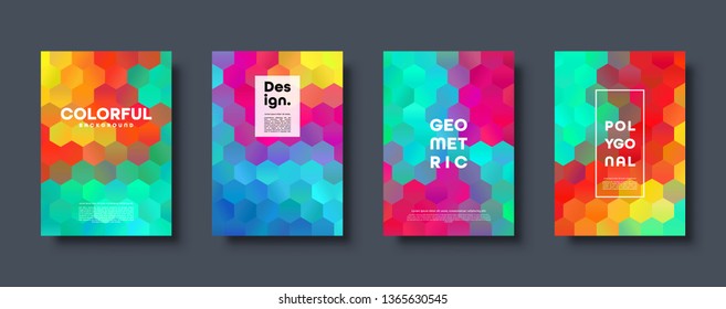 Hexagonal polygonal abstract background. Colorful triangle gradient design. Low poly hexagon shape banner. Vector illustration.