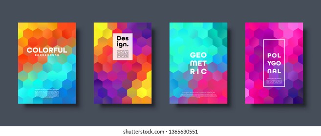 Hexagonal polygonal abstract background. Colorful triangle gradient design. Low poly hexagon shape banner. Vector illustration.