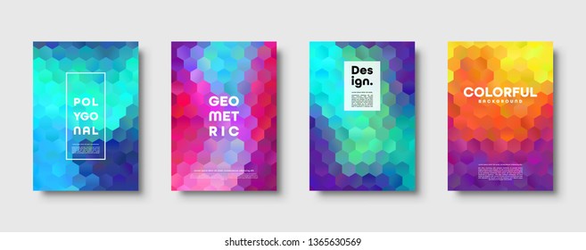 Hexagonal polygonal abstract background. Colorful triangle gradient design. Low poly hexagon shape banner. Vector illustration.