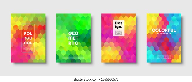 Hexagonal polygonal abstract background. Colorful triangle gradient design. Low poly hexagon shape banner. Vector illustration.