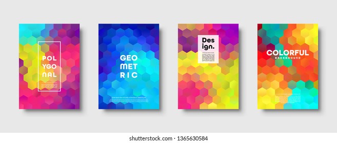 Hexagonal polygonal abstract background. Colorful triangle gradient design. Low poly hexagon shape banner. Vector illustration.