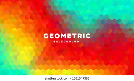 Hexagonal polygonal abstract background. Colorful triangle gradient design. Low poly hexagon shape banner. Vector illustration.