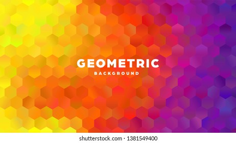 Hexagonal polygonal abstract background. Colorful triangle gradient design. Low poly hexagon shape banner. Vector illustration.