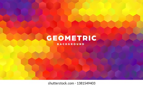 Hexagonal polygonal abstract background. Colorful triangle gradient design. Low poly hexagon shape banner. Vector illustration.