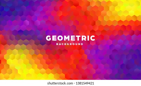 Hexagonal polygonal abstract background. Colorful triangle gradient design. Low poly hexagon shape banner. Vector illustration.