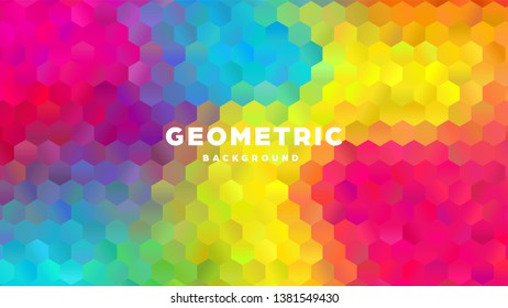 Hexagonal polygonal abstract background. Colorful triangle gradient design. Low poly hexagon shape banner. Vector illustration.