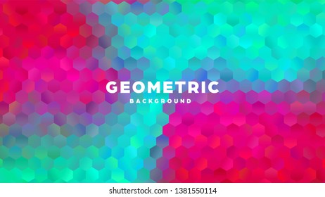 Hexagonal polygonal abstract background. Colorful triangle gradient design. Low poly hexagon shape banner. Vector illustration.