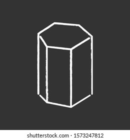 Hexagonal prism chalk icon. Geometric dimensional figure. Hexagon based decorative element. Polygonal construct. Abstract shape. Simple print. Isometric form. Isolated vector chalkboard illustration