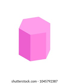 Hexagonal prism geometric figure, color template isolated on white background, vertical standing geometric figure, hexagonal and rectangular sides