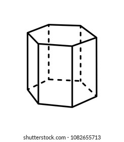 Hexagonal prism geometric figure shape projection of dashed and straight lines in black color. Path with side in form of hexagon vector