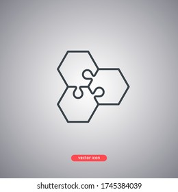 Hexagonal puzzles icon isolated on gray background. Modern line style. Vector illustration.
