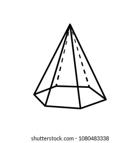 Hexagonal pyramid geometric shape projection of dashed and straight lines. Form with side in form of triangle and based on hexagon vector illustration