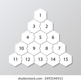 Sechseckige Pyramiden-Infografik. Hexagon Präsentation Puzzle Raster. In: Jigsaw Business Info Graphic. Mosaik Silhouette des Denkens Spiel. Geschäftspräsentation für Infografiken. Vektorillustration