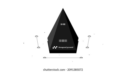 Hexagonal pyramid mathematical figure. Black and white isometric 3d illustration isolated on white background.