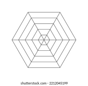 Hexagonal Radar Or Spider Diagram Template. Hexagon Graph. Flat Spider Mesh. Blank Six Sided Radar Chart. Kiviat Diagram For Statistic And Analitic. Vector Illustration Isolated On White Background.