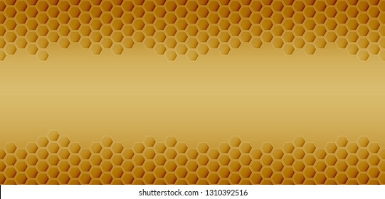 Hexagonal realistic honeycomb seamless texture on yellow background.