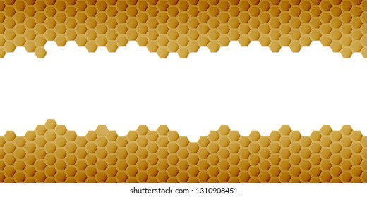 Hexagonal realistic honeycomb seamless texture on white background.