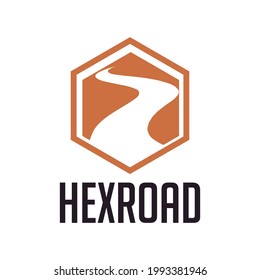 hexagonal road logo badge in orange color 