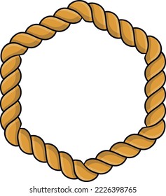 Hexagonaler Seilrahmen einzeln auf weißem Hintergrund. Zwirnschnüre mit dekorativen Schleifen und nautischen Knoten. Seildekor. Vintage flache Cartoon Vektorgrenze.