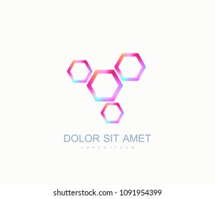 Hexagonal science genetics logo, DNA helix. Genetic analysis, research biotech code DNA. Biotechnology genome chromosome. Vector illustration