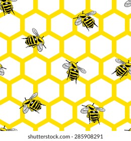 Hexagonal seamless pattern with bees