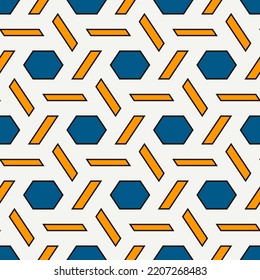 Hexagonal seamless pattern. Honeycomb surface print. Mosaic tiles. Flooring background. Wicker image. Geometric ornament. Digital paper. Modern geometrical wallpaper.