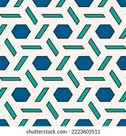 Hexagonal seamless pattern. Honeycomb surface print. Mosaic tiles. Flooring background. Wicker image. Geometric ornament. Digital paper. Modern geometrical wallpaper
