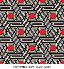 Hexagonal seamless pattern. Honeycomb surface print. Mosaic tiles. Flooring background. Wicker image. Geometric ornament. Digital paper. Modern geometrical wallpaper.