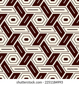 Hexagonal seamless pattern. Honeycomb surface print. Mosaic tiles. Flooring background. Wicker, weave, entwine effect geometric ornament. Vector abstract. Modern geometrical wallpaper.