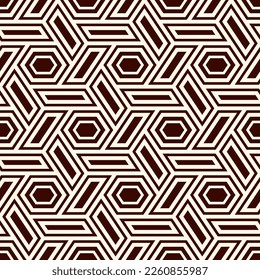 Hexagonal seamless pattern. Honeycomb surface print. Mosaic tiles. Flooring background. Wicker, weave, entwine effect. Geometric ornament. Digital paper. Modern geometrical wallpaper