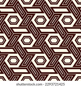 Hexagonal seamless pattern. Honeycomb surface print. Mosaic tiles. Flooring background. Wicker, weave, entwine effect geometric ornament. Modern geometrical wallpaper. Vector abstract.