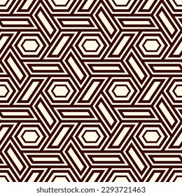 Hexagonal seamless pattern. Honeycomb surface print. Mosaic tiles. Flooring background. Wicker, weave, entwine effect. Geometric ornament. Digital paper. Modern geometrical wallpaper