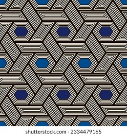 Hexagonal seamless pattern. Honeycomb surface print. Mosaic tiles. Flooring background. Wicker image. Geometric ornament. Digital paper. Modern geometrical wallpaper.