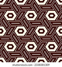 Hexagonal seamless pattern. Honeycomb surface print. Mosaic tiles. Flooring background. Wicker, weave, entwine effect geometric ornament. Modern geo design wallpaper. Vector abstract