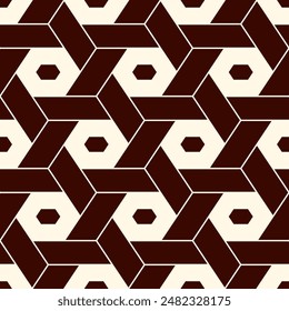 Hexagonal seamless pattern. Honeycomb surface print. Mosaic tiles. Flooring background. Wicker, weave, entwine effect geometric ornament. Modern geo design wallpaper. Vector abstract.