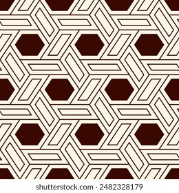 Hexagonal seamless pattern. Honeycomb surface print. Mosaic tiles. Flooring background. Wicker, weave, entwine effect geometric ornament. Modern geometrical wallpaper. Vector abstract