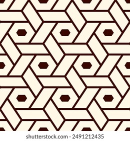 Hexagonal seamless pattern. Honeycomb surface print. Mosaic tiles. Flooring background. Wicker, weave, entwine effect geometric ornament. Modern geo design wallpaper. Vector abstract.