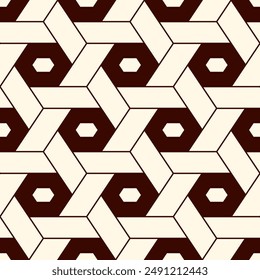 Hexagonal seamless pattern. Honeycomb surface print. Mosaic tiles. Flooring background. Wicker, weave, entwine effect geometric ornament. Modern geo design wallpaper. Vector abstract.