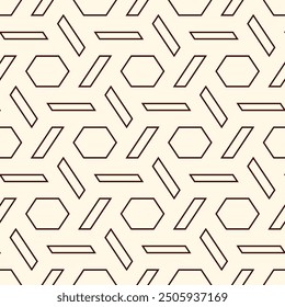 Hexagonal seamless pattern. Honeycomb surface print. Mosaic tiles. Flooring background. Wicker, weave, entwine effect geometric ornament. Modern geometrical wallpaper. Vector abstract