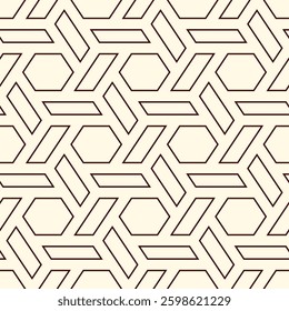 Hexagonal seamless pattern. Honeycomb surface print. Mosaic tiles. Flooring background. Wicker, weave, entwine effect geometric ornament. Modern geometrical wallpaper. Vector abstract.