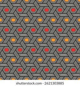 Hexagonal seamless pattern. Honeycomb surface print. Mosaic tiles. Flooring background. Wicker image. Geometric ornament. Digital paper. Modern geometrical wallpaper.