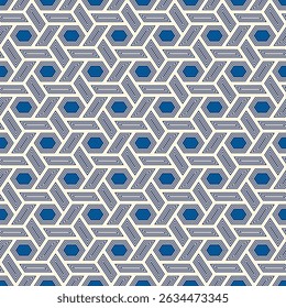 Hexagonal seamless pattern. Honeycomb surface print. Mosaic tiles. Flooring background. Wicker, weave, entwine effect geometric ornament. Modern geometrical wallpaper. Vector abstract.