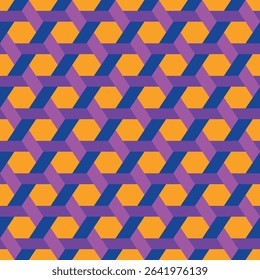 Hexagonal seamless pattern. Honeycomb surface print. Mosaic tiles flooring background. Wicker, weave, entwine effect geometric ornament. Modern geo design wallpaper. Vector abstract digital paper