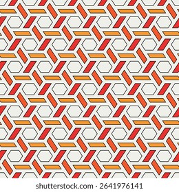 Hexagonal seamless pattern. Honeycomb surface print. Mosaic tiles. Flooring background. Wicker image. Geometric ornament. Digital paper. Modern geometrical wallpaper.
